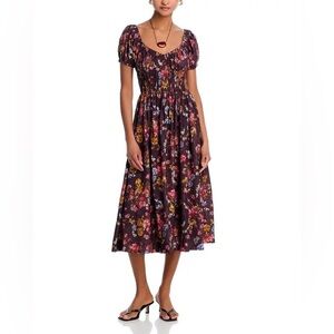 Aqua Black Floral Midi Dress